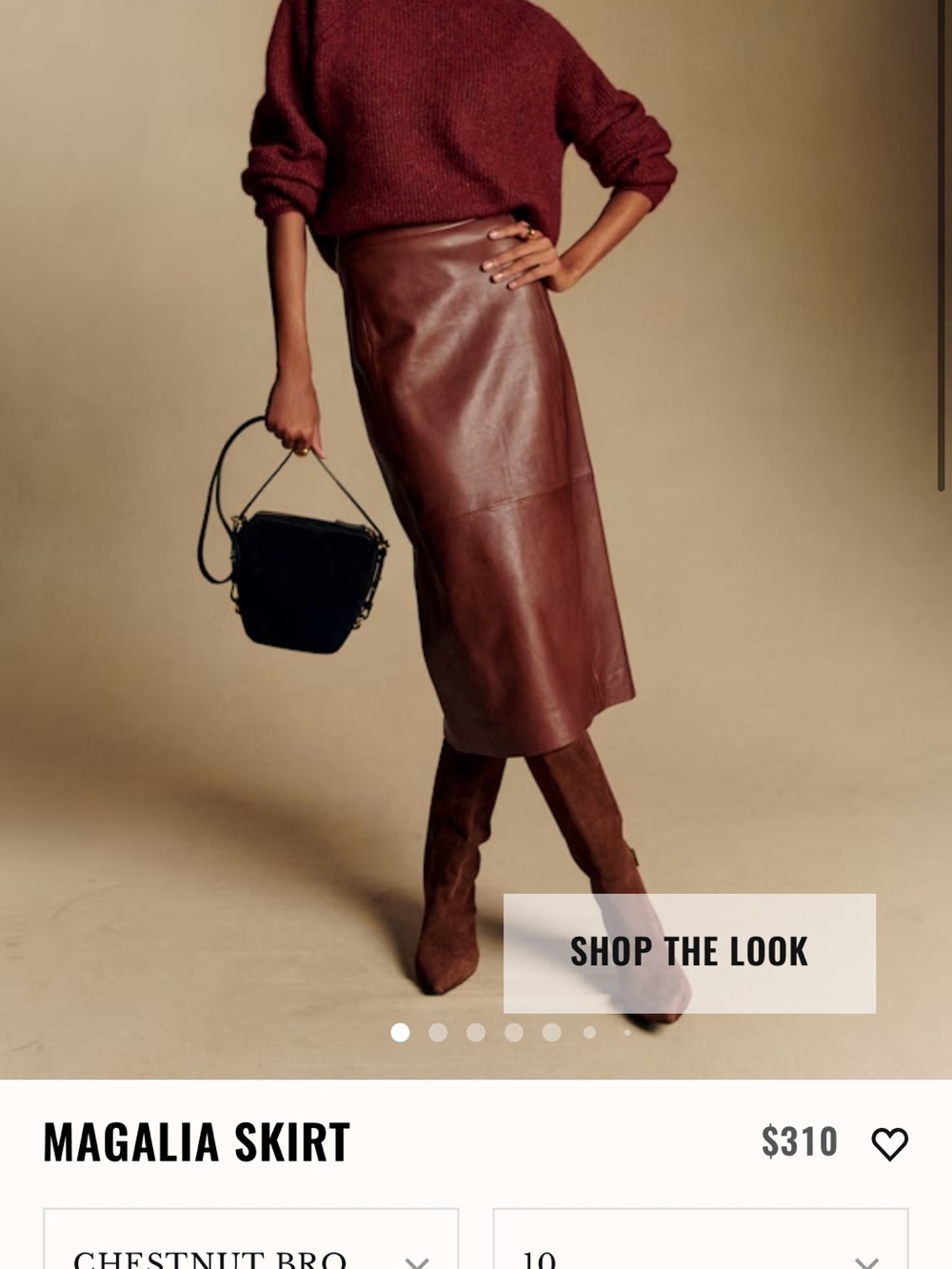 Sezane Chestnut Brown Leather Magalia Midi Skirt